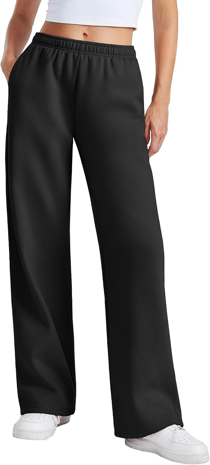PINSPARK Women's Fleece Lined Wide Leg Sweatpants Petite/Regular | Amazon (US)