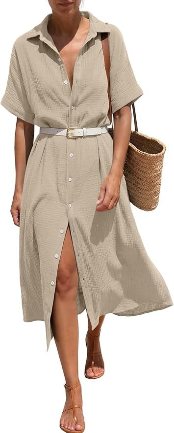 LILLUSORY Summer Long Shirt Dresses for Women 2026 Beach Vacation Outfits Casual Button Down Shor... | Amazon (US)