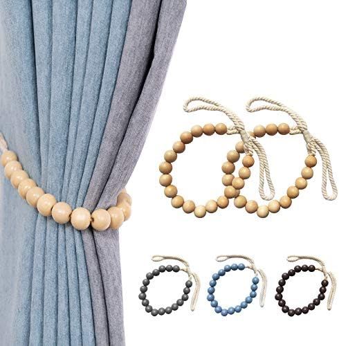 XINQIU Curtain Tiebacks, Decorative Rope Holdbacks with Wooden Beads, Window Drapery Tie Backs, C... | Amazon (US)