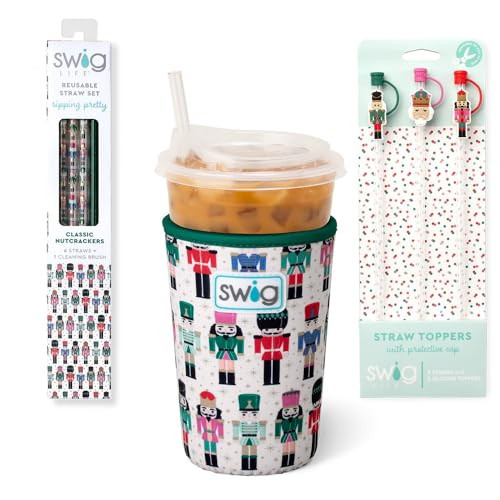 Swig Life Classic Nutcracker Stocking Stuffer Bundle, 22oz Iced Cup Coolie + Tall Straw Set & Cleaning Brush + Straw Topper Set | Amazon (US)