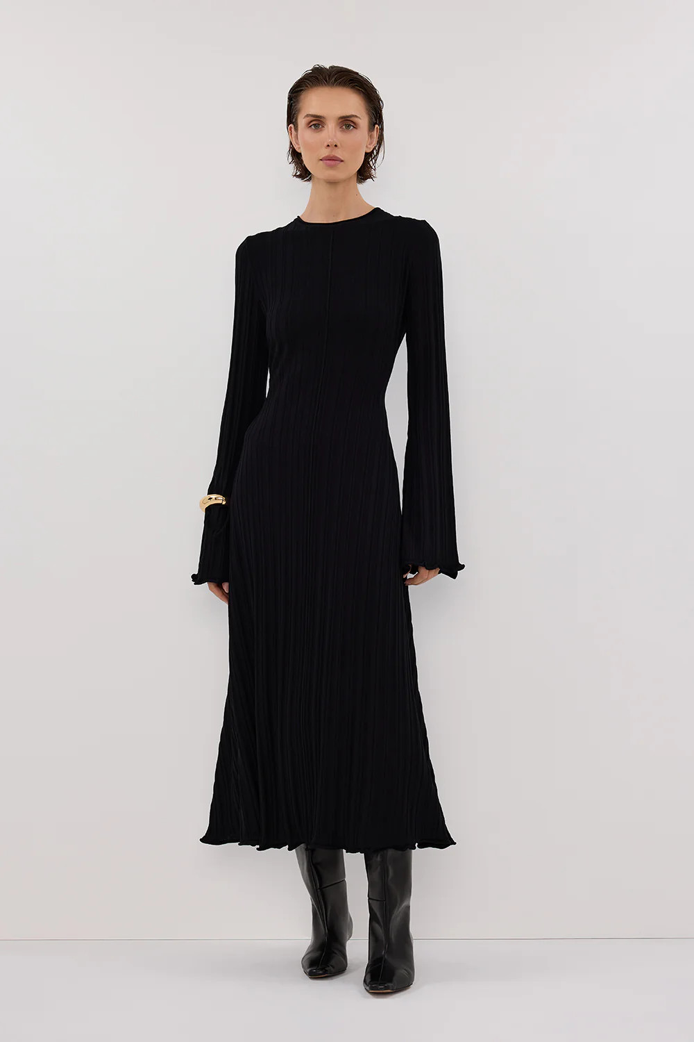 SYLVIA BLACK KNIT MIDI DRESS | DISSH