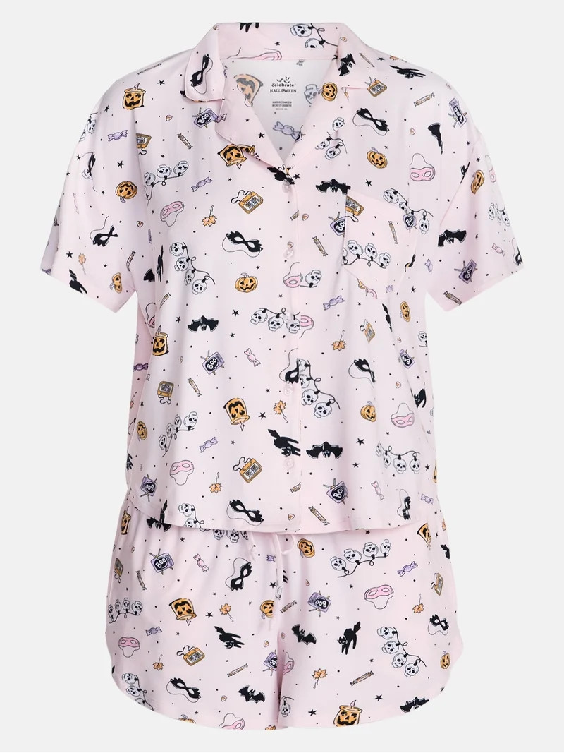 Halloween Women's Notched Top and Shorts Pajama Set from Way to Celebrate, 2-Piece, Sizes XS-3X | Walmart (US)