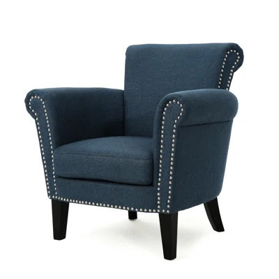 Navy Blue Armchair With Comfy Fabric And Birch Wood Intriguing Herringbone Club Chair Legs | Wayfair North America