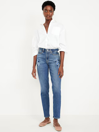 High-Waisted OG Straight Floral Applique Ankle Jeans | Old Navy | Old Navy (US)