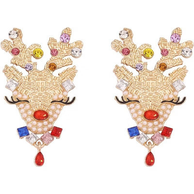 Elegant Handmade Christmas Earrings: Crystal Studs with Festive Designs. Smiling Reindeer One Size | Target