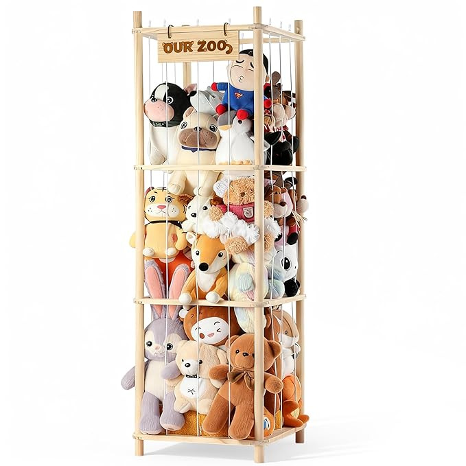 LAMU Stuffed Animal Storage, Wooden Zoo Stuffed Animal Holder with Elastic Cords, Space Save Toy ... | Amazon (US)