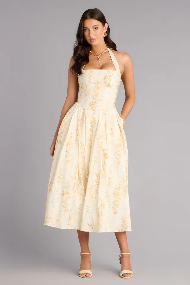 Petals And Plans Halter Lace-Up Midi Dress | Windsor Stores