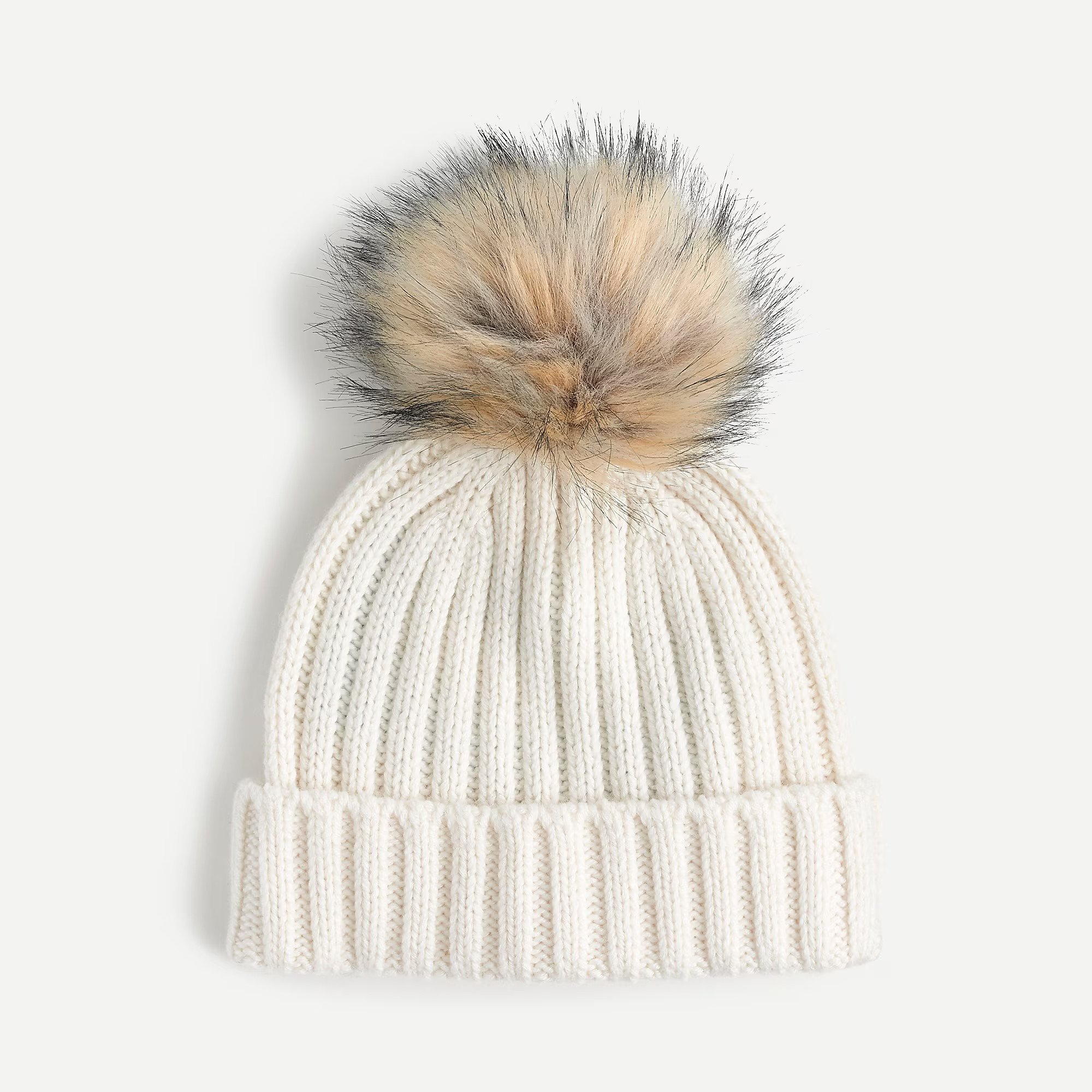 Ribbed beanie with faux-fur pom-pom | J. Crew US