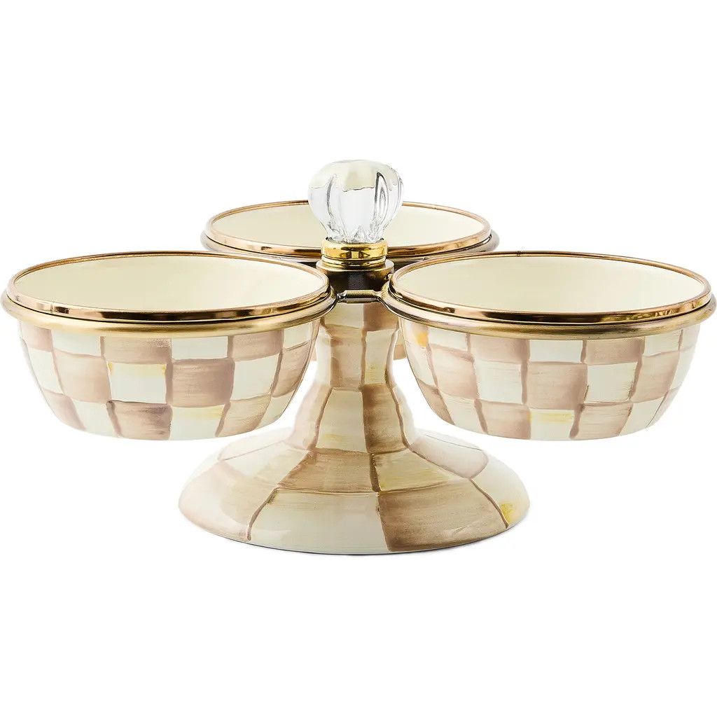 MACKENZIE CHILDS Mocha Check Enameled Steel Triplicity Bowls & Stand Set at Nordstrom | Nordstrom