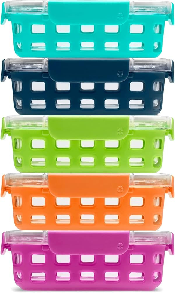 Ello Duraglass 3.4 Cup Meal Prep Sets 10Pc, 5 Pack Set- Glass Food Storage Container with Silicon... | Amazon (US)