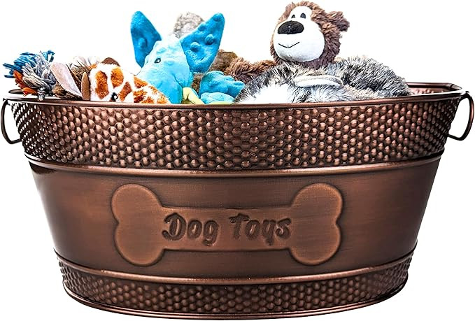 Indestructible Metal Dog Toy Bin - Copper Galvanized Storage Bin with Handles, Organizer Storage ... | Amazon (US)