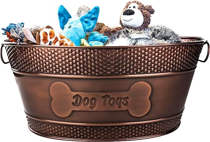 Indestructible Metal Dog Toy Bin - Copper Galvanized Storage Bin with Handles, Organizer Storage ... | Amazon (US)