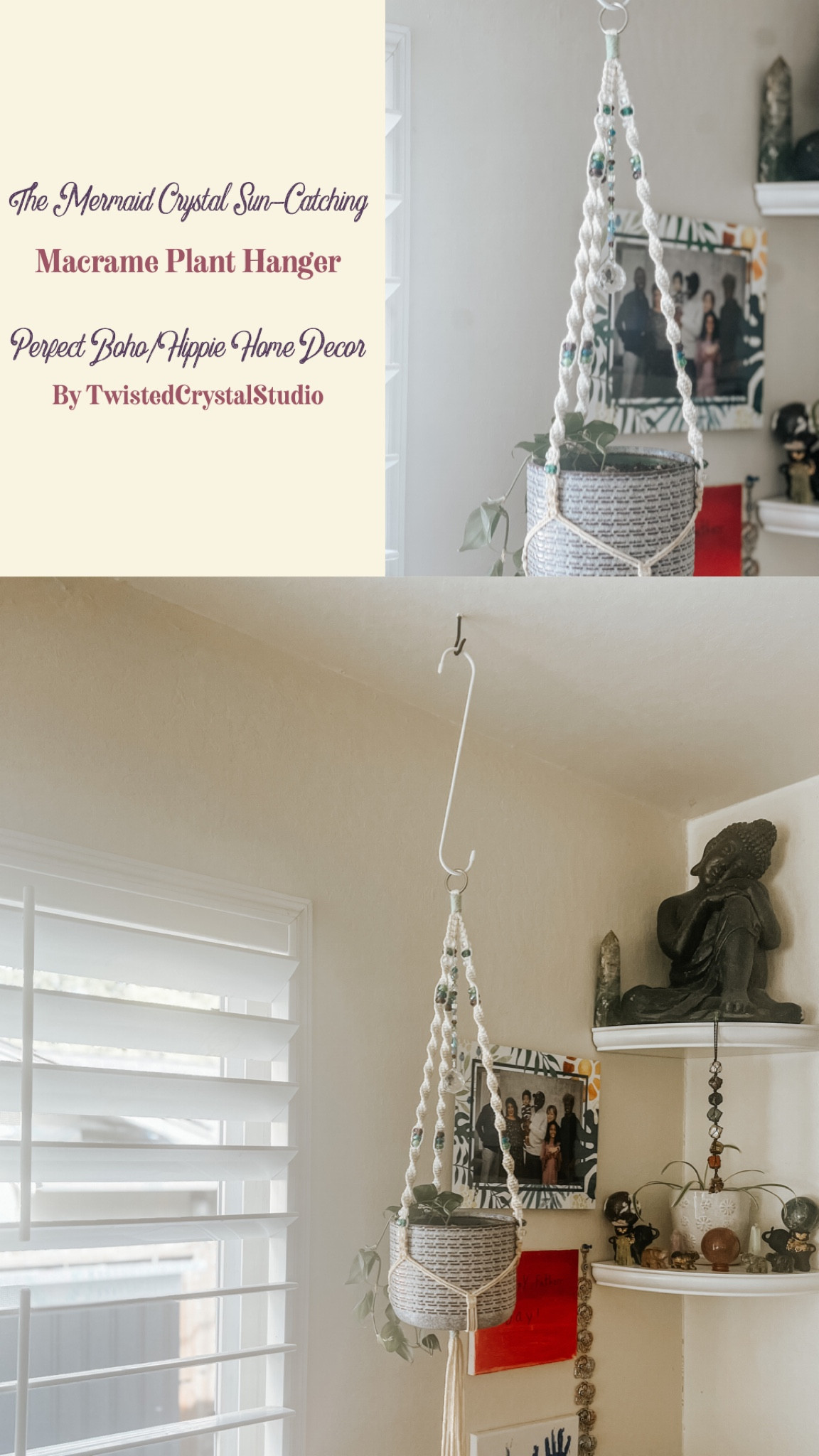 The mermaid, crystal sun, catching a macramé plant hanger is made with beautiful, blues greens and purples in the crystal beating and accents. This makes for the perfect housewarming wedding or birthday gift. #LTKBoholiving  #LTKHippiedecor #LTKBohodecor

#LTKFind #LTKhome #LTKSeasonal