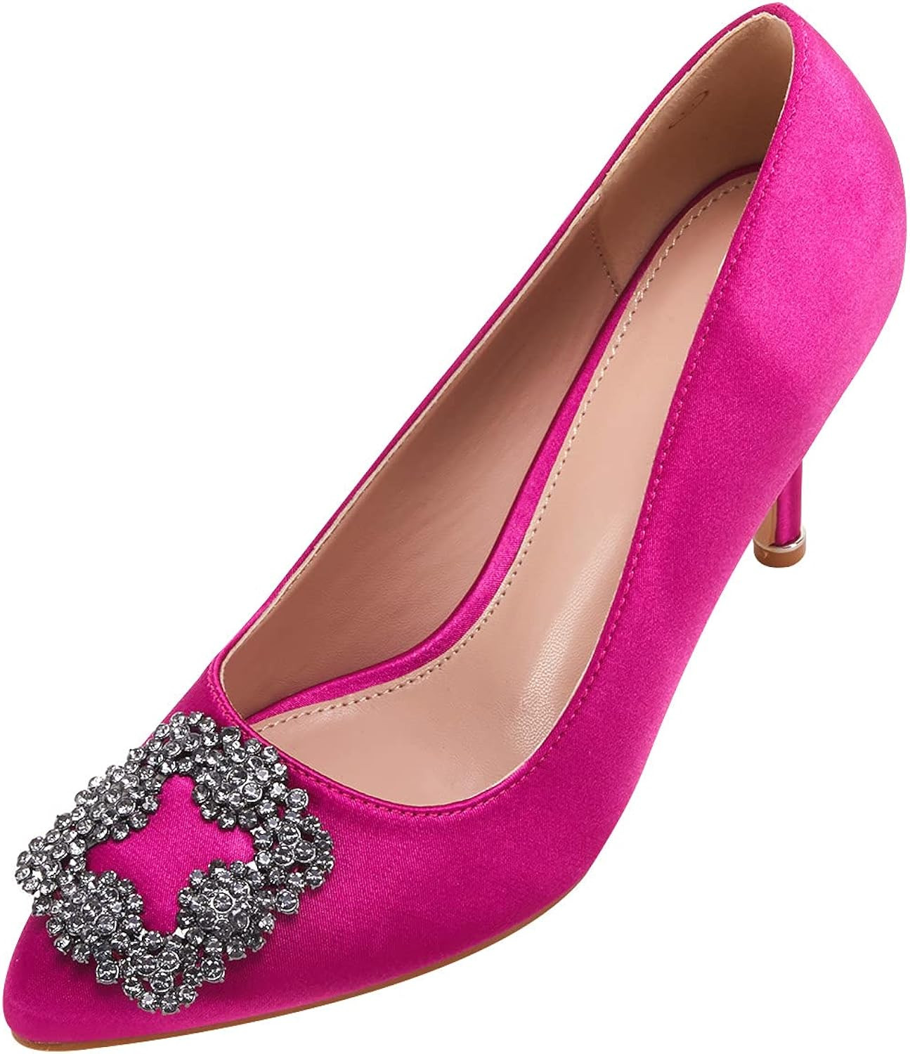 Women's Stiletto High Heel Pumps Classic Party Wedding Pointed Toe Pump Shoes with Jewel Buckle | Amazon (US)