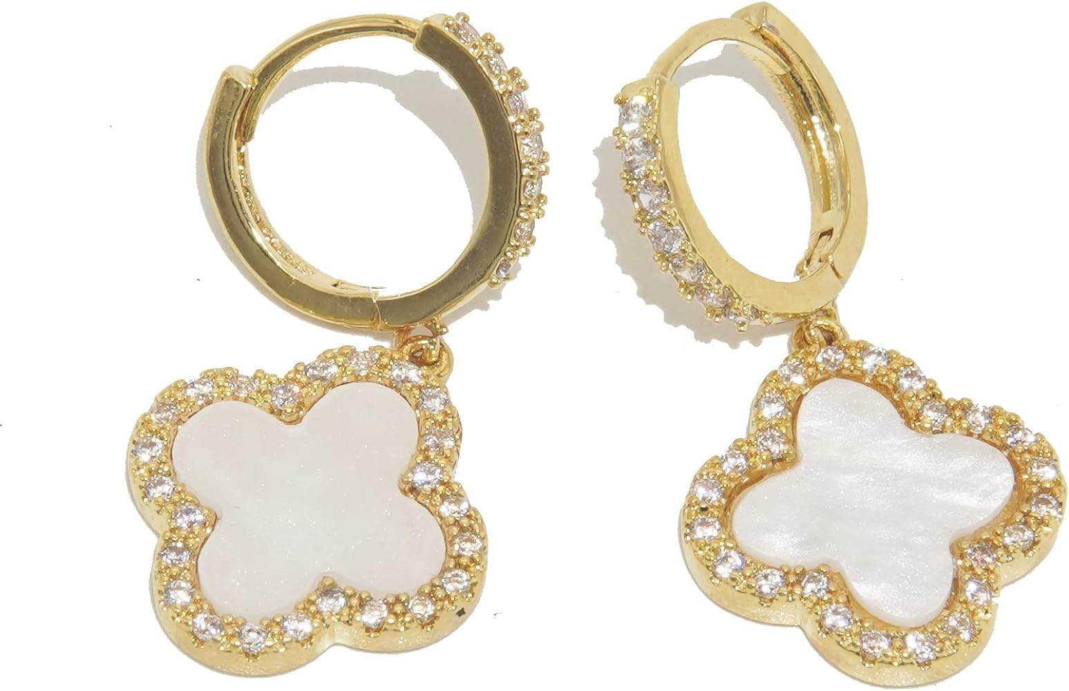 XUDEJUN Gold Plated 925 Sterling Silver Gem Hoop Earrings Clover Designs with Crystal Charms Crys... | Amazon (US)