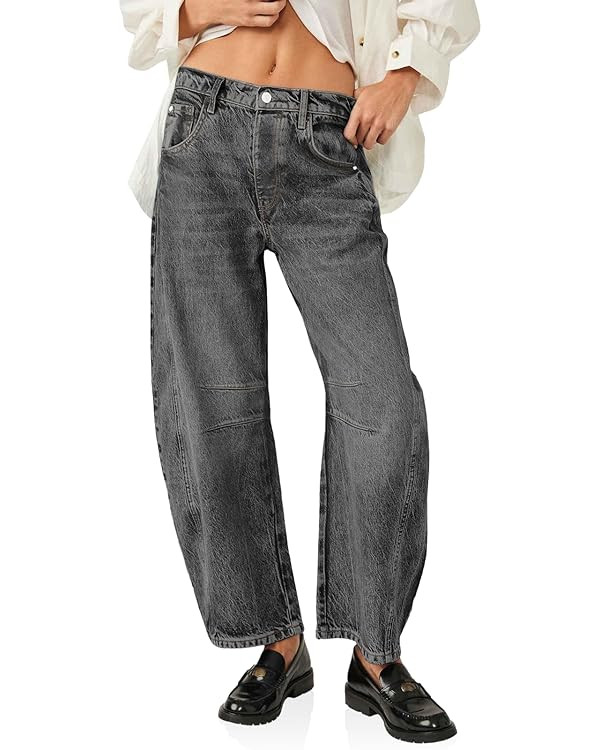 PLNOTME Women's Baggy Boyfriend Jeans Vintage Wide Leg Mid Rise Barrel Denim Ankle Pants | Amazon (US)