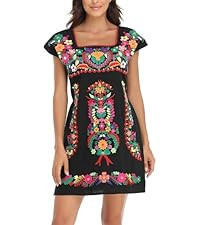 YZXDORWJ Women Mexican Embroidered Dress Ruffle Collar Sleeveless | Amazon (US)