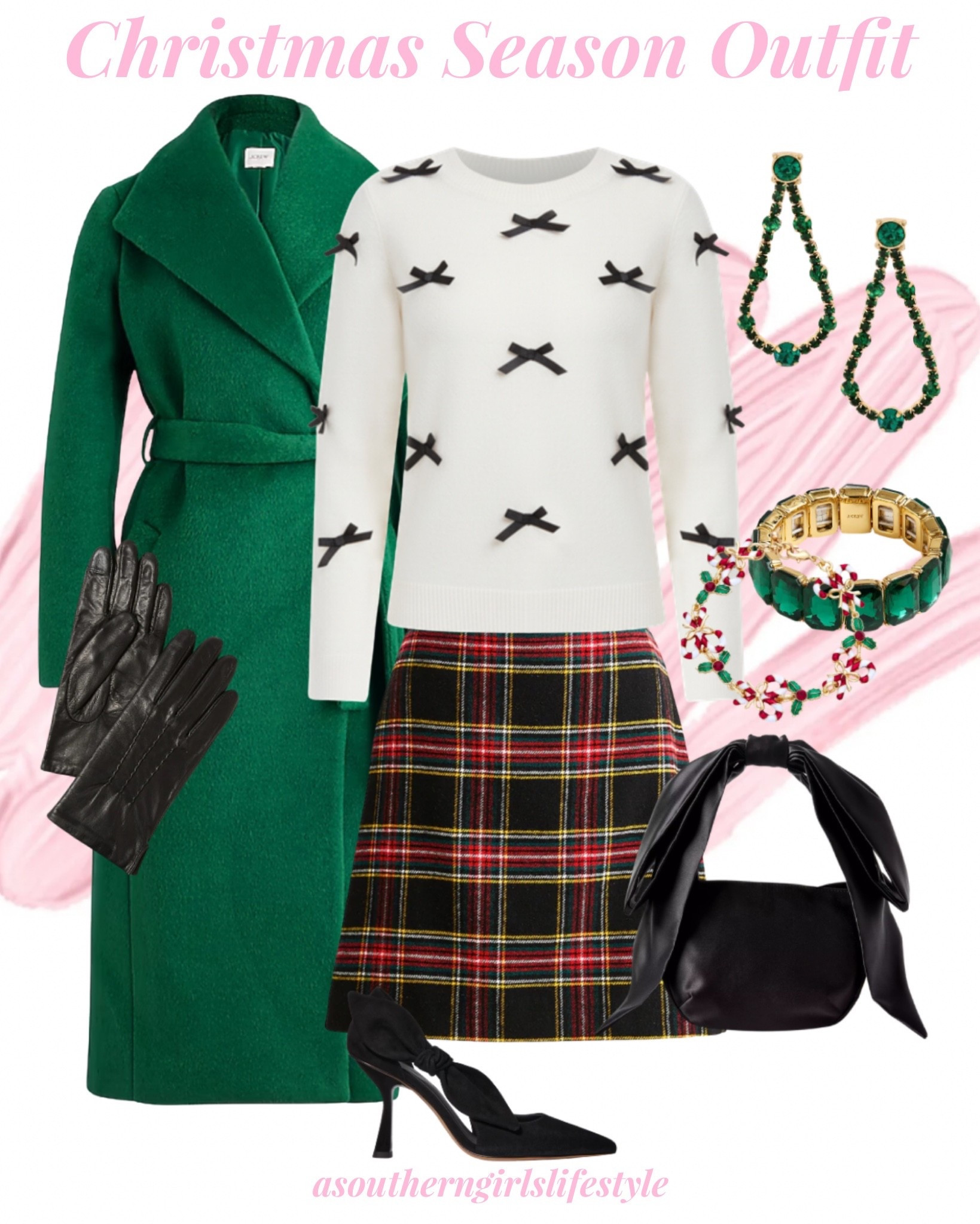 Everything is on Sale except the Earrings! Christmas Season Outfit from Church to anywhere! 

Green Belted Wrap Coat, Bow Sweater, Skirt, Peppermint Bow Earrings, Green Bracelet, Candy Cane Bracelet, Satin Black Bow Purse, Black Leather Gloves & Black Heels

Christmas Sunday. Sunday Best  

#LTKSaleAlert #LTKHoliday #LTKSeasonal