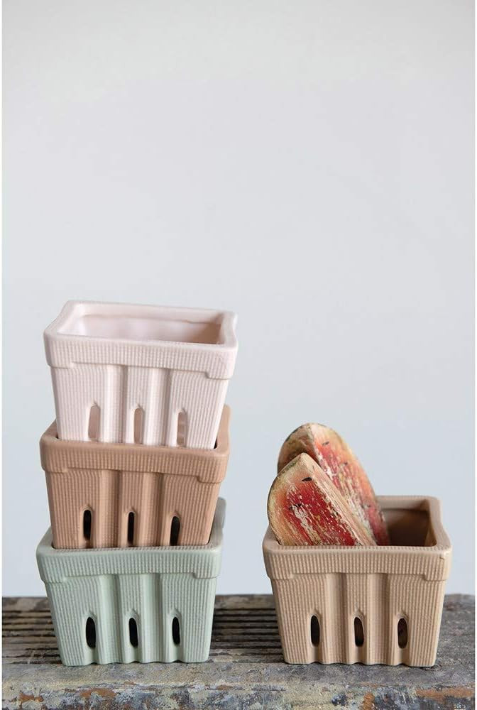 Creative Co-op Stoneware Berry Baskets, Multicolor, Set of 4 (Matte Finish) | Amazon (US)