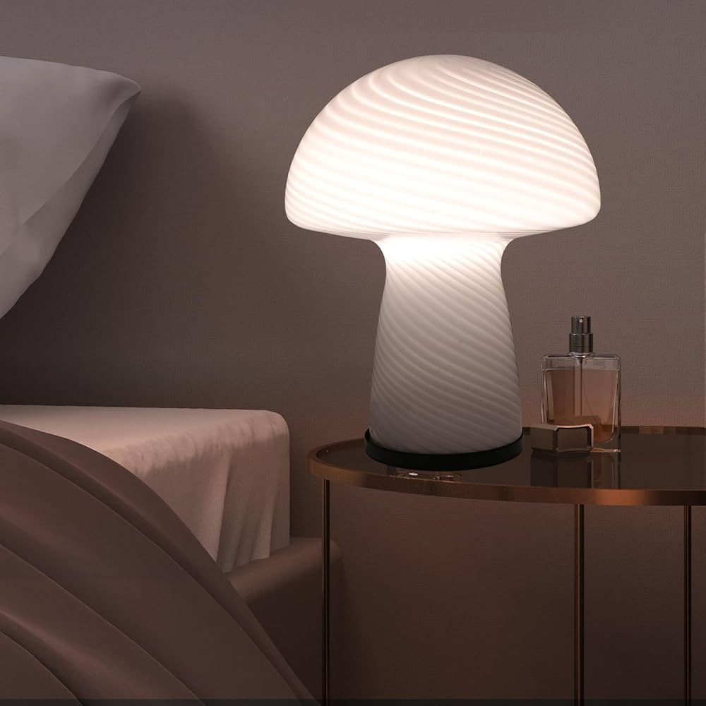 UBOORY Mushroom Table Lamp,Glass Nightstand Light,Translucent Vintage Style Desk Lamp,Swirl Light... | Amazon (US)