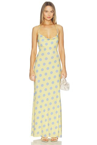 AFRM Kim Dress & Hair Wrap Set in Butter Blur Dot from Revolve.com | Revolve Clothing (Global)
