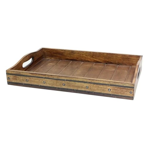 Rectangular Wooden Tray with Black Metal Trim and Rivets | Walmart (US)