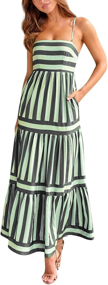 Summer Dresses for Women 2024 Beach Sleeveless Vintage Floral Boho Dress Adjustable Strap Long Su... | Amazon (US)