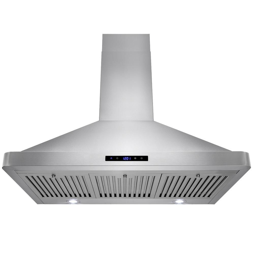 AKDY 36 in. Convertible Kitchen Wall Mount Range Hood in Stainless Steel with LEDs and Touch Control | Home Depot
