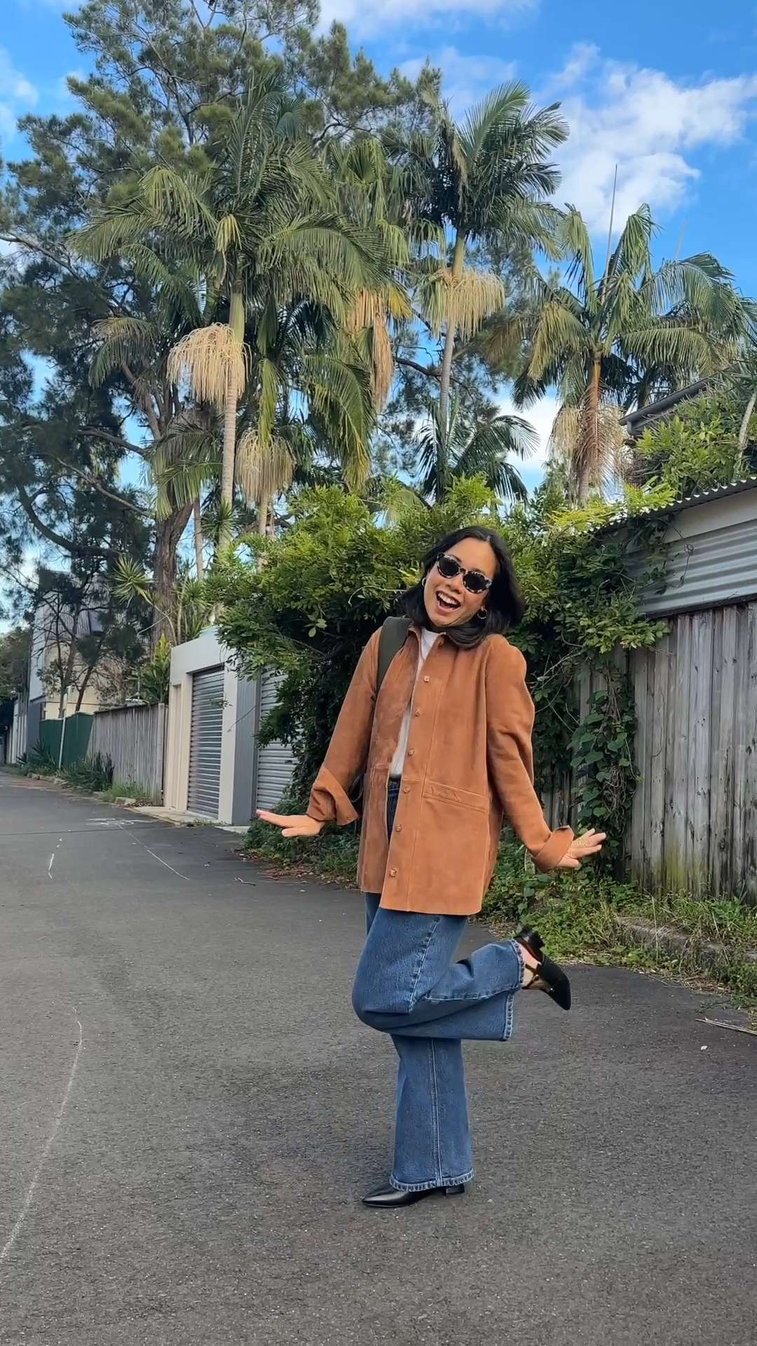Wearing a size S in my suede jacket, I've linked the exact style jeans in a different wash, shoes, sunglasses and backpack linked  

 #LTKaustralia #LTKstyletip #LTKpetite