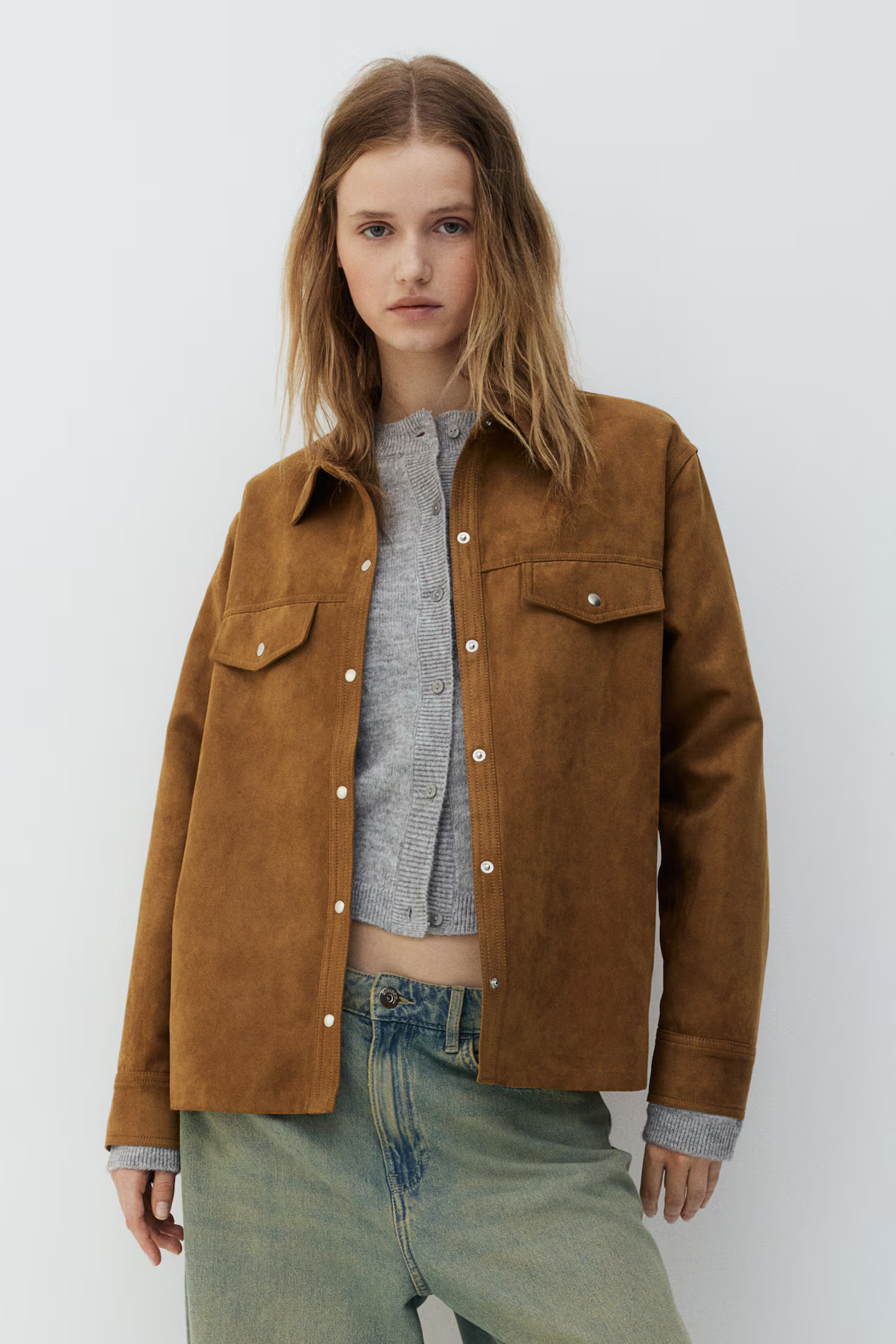 Napped shirt - Long sleeve - Long - Brown - Ladies | H&M GB | H&M (UK, MY, IN, SG, PH, TW, HK)