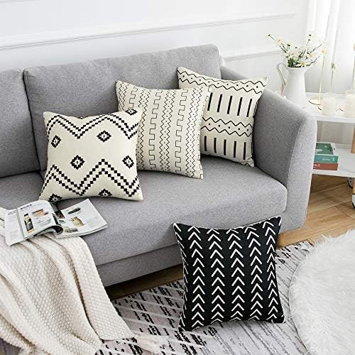 WLNUI Set of 4 Pillow Covers,18x18 Pillow Covers Modern Throw Pillow Covers Black Boho Geometric ... | Amazon (US)