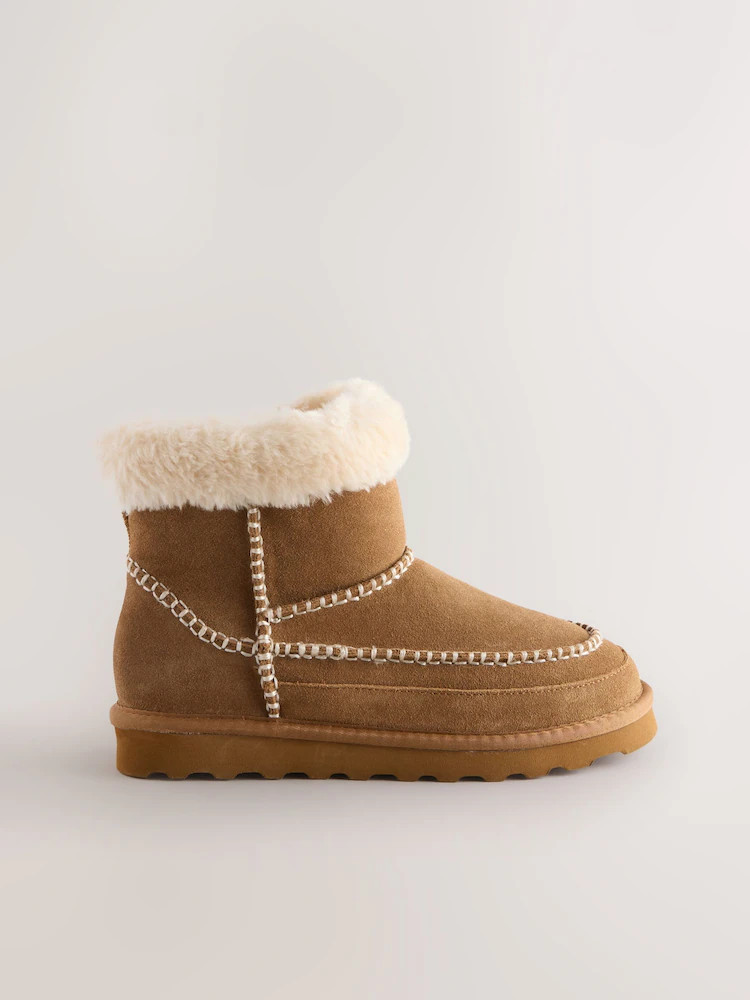Chestnut Brown Suede Water Repellent Whipstitch Faux Fur Lined Midi Boots | Next EU