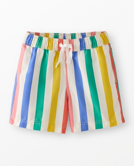 Boys' Ecru Multi Stripe Swim Trunks in 100% Recycled Polyester Microsanded - Size Big Kids 8 by Hanna Andersson | Hanna Andersson