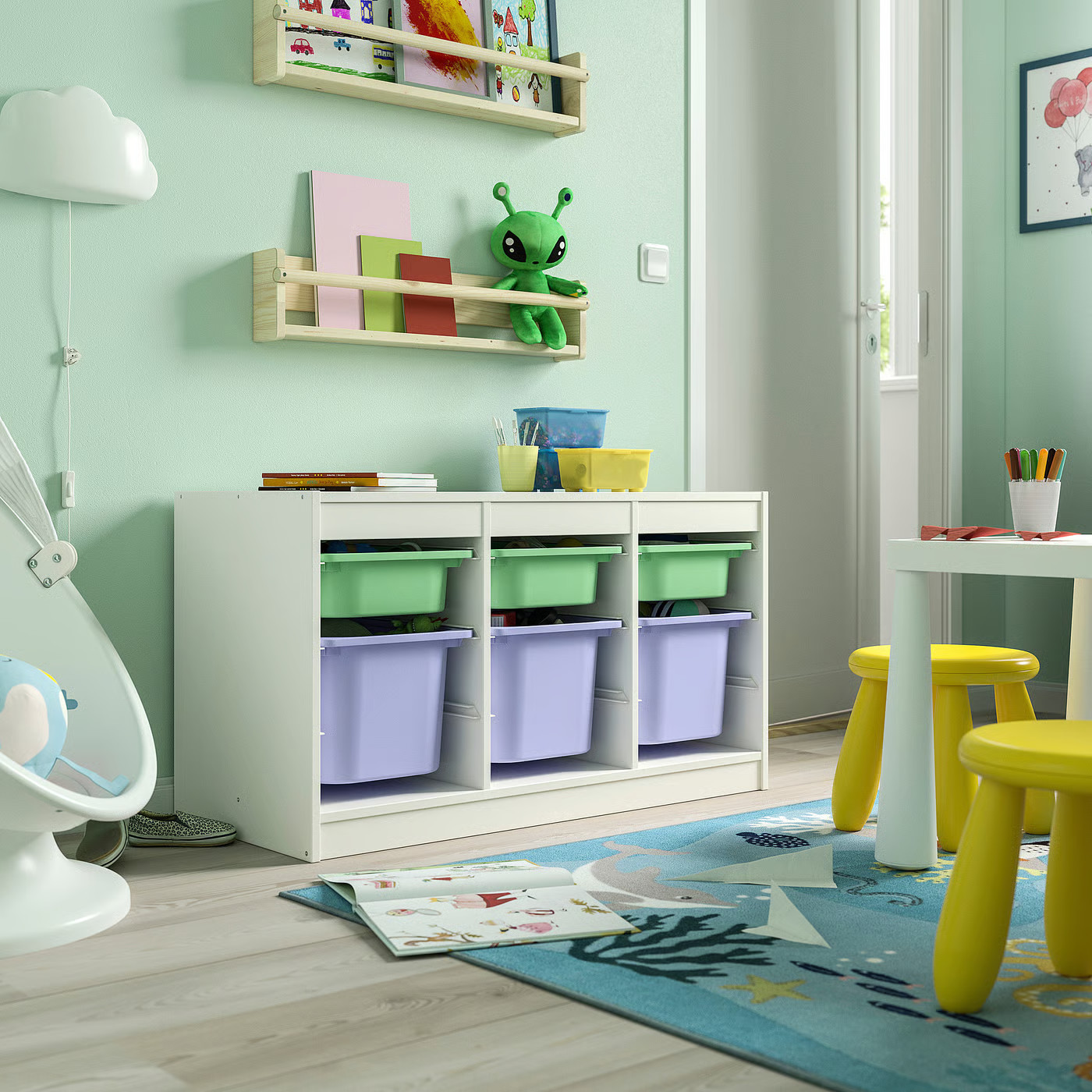 IKEA TROFAST storage combination with boxes, white light green/lilac, 39x17 3/8x22 | IKEA US