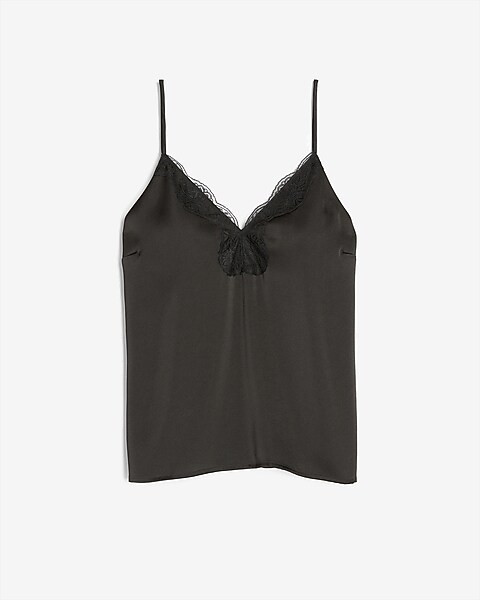 Satin Lace Trim V-Neck Cami | Express