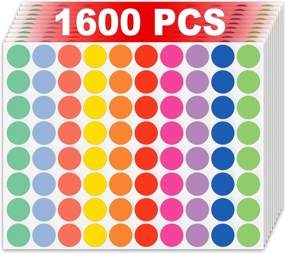10 Different Colored Circle Dot Stickers for Toddlers Kids 3/4 Inch 1600 Pcs, Misofuki 20 Assorte... | Amazon (US)