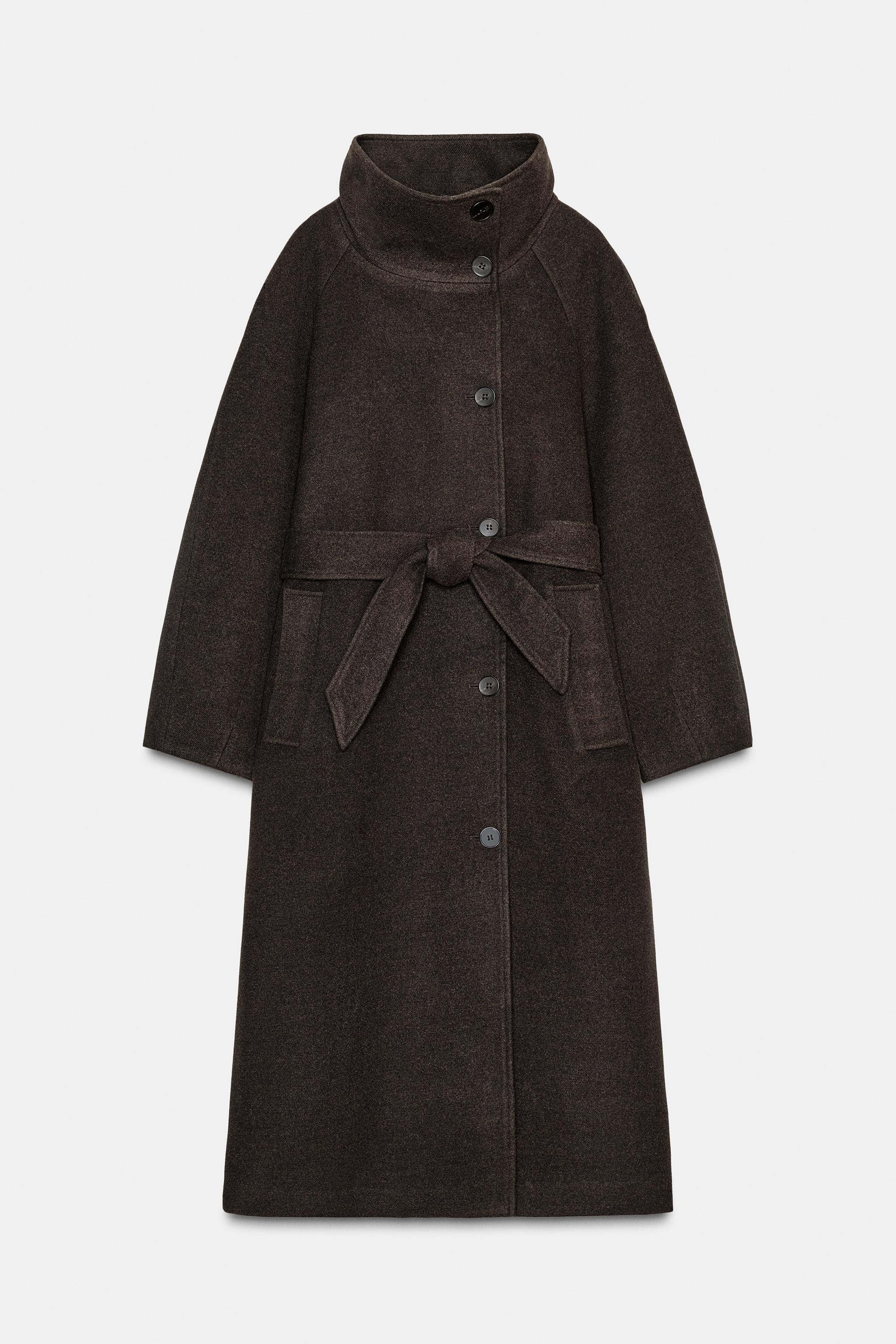 SOFT HIGH-NECK BELTED COAT | Zara US