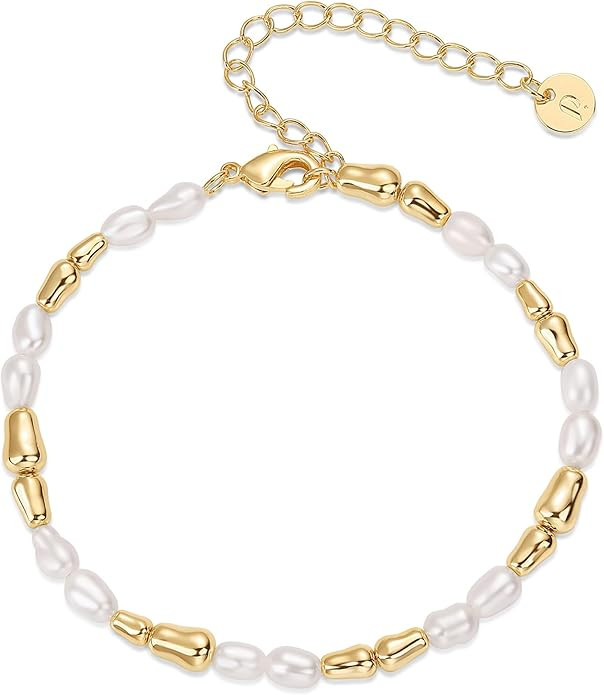 PAVOI 18K Gold Plated Beaded Freshwater Cultured Pearl Bracelet for Women | Dainty Bracelet with ... | Amazon (US)