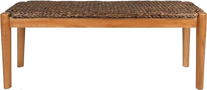Collective Design Indoor/Outdoor Water Hyacinth, Dark Natural Wood Finish Frame Bench | Amazon (US)