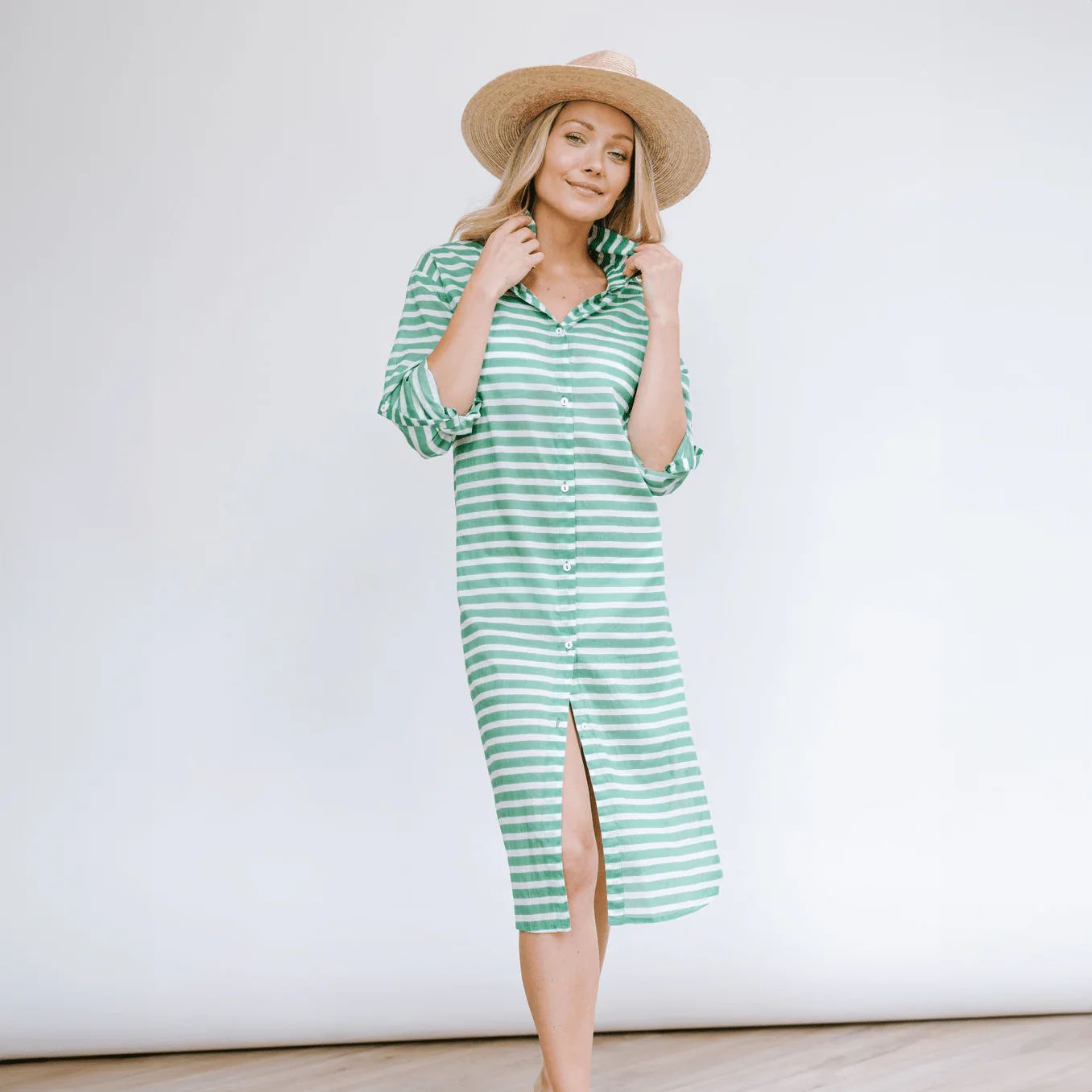 Green and White Stripe Alex Cover-Up | Sunshine Tienda