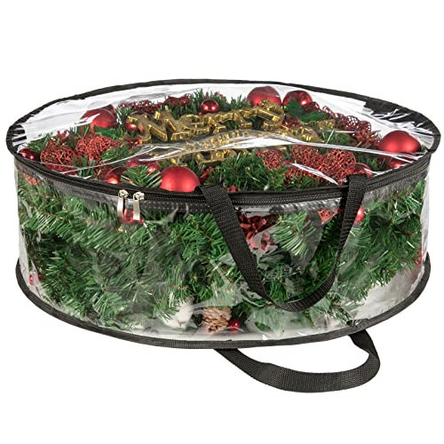 CINPIUK Clear Wreath Storage Bag 24 Inch Christmas Wreath Storage Container, Heavy Duty Wreath Protector with Handle for Holiday Seasonal Wreath Garland | Amazon (US)