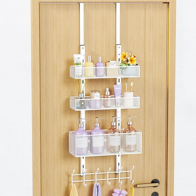Consumest Over The Door Hooks Organizer - 4 Tier Adjustable Door Hanger with 3 Metal Basket, Hang... | Amazon (US)