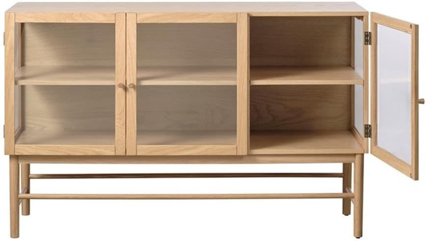 Pemberly Row Modern Glass Panel Sideboard, 55 in Wide, Natural Oak Finish, MDF Oak Veneer with Te... | Amazon (US)