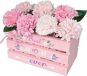 Mini Pink Wooden Crate Set for Mother's Day Happy Mother's Day Tray Decoration with Carnation Flo... | Amazon (US)
