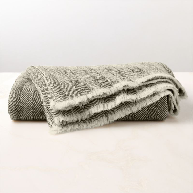 Ashwood Green Herringbone Wool Throw Blanket 50"x70" by Todd Snyder | CB2