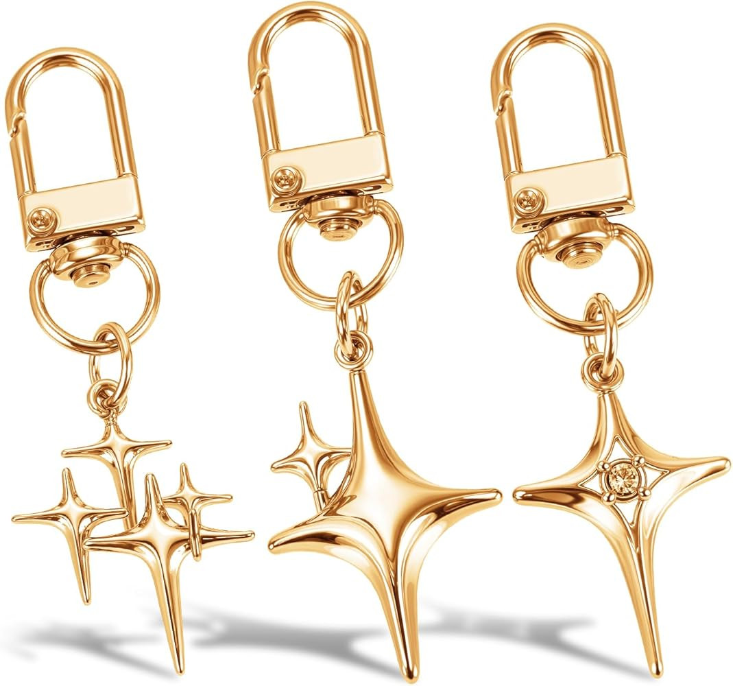 3 Pcs Vintage Star Keychain Y2k Silver Star Keyring for Handbag Backpack Goth Keychain Key Ring C... | Amazon (US)
