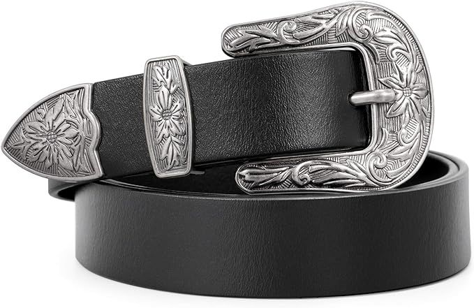 WERFORU Women PU Leather Belt for Jeans- Western Vintage Ladies Boho Waist Belt for Dress | Amazon (US)