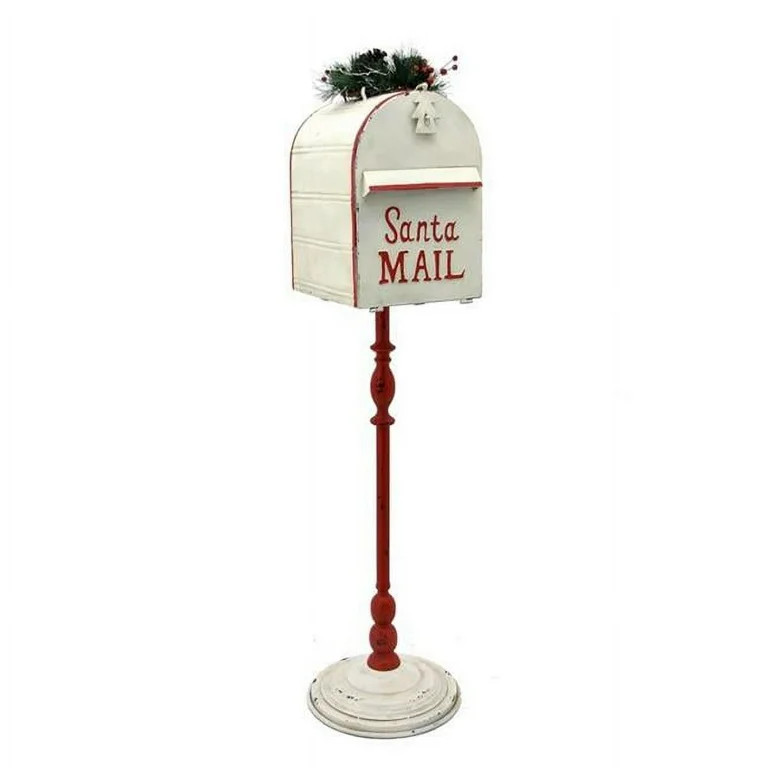 42" Tall Standing "Santa's Mail" Christmas Mailbox with LED Wreath in Antique White | Walmart (US)
