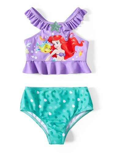 Disney Princess Ariel Girl's Swimsuit Ruffle Summer Pool Beach Sport Bathing Suits Blue 3-4 Years | Amazon (US)