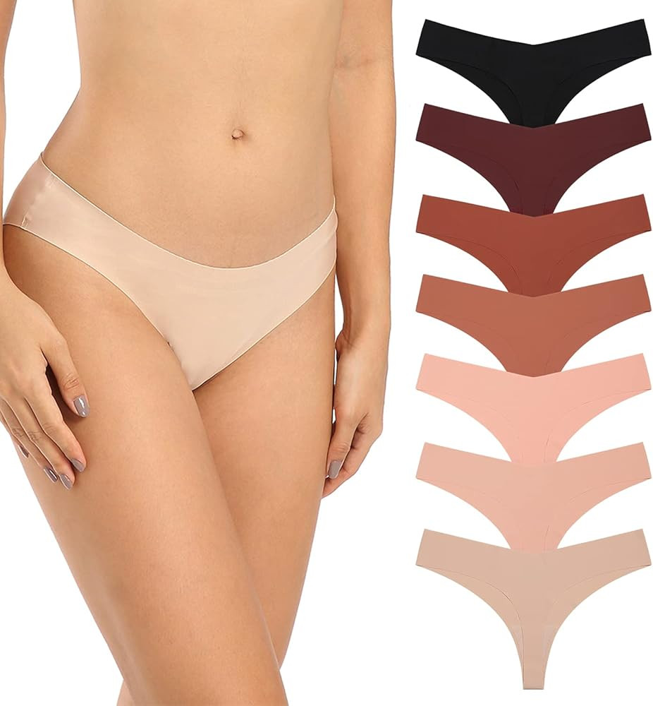 SHARICCA Women No Show Seamless Underwear Thong Invisible Soft Panties Multi Pack | Amazon (US)